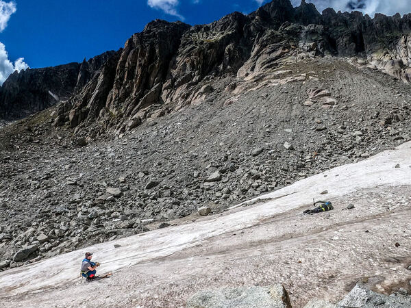 Crevasse rescue practice at the Furkapass